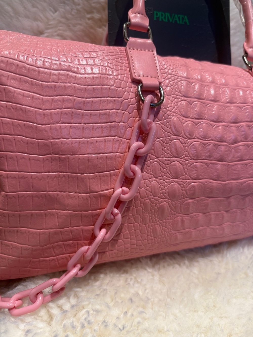 Privata Pink Croc-Embossed Duffel Bag - Picture 2 of 6